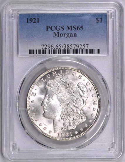 1921 P Morgan Silver Dollar (PCGS) MS65.
