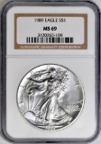 1989 American Silver Eagle 1oz. (NGC) MS69.