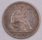 1874 P Arrows Seated Liberty Silver Half Dollar.