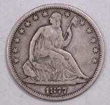 1877 CC Seated Liberty Silver Half Dollar.