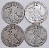 Group of (4) Walking Liberty Silver Half Dollars.