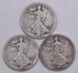 Group of (3) Walking Liberty Silver Half Dollars.