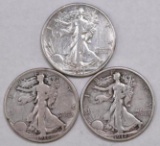 Group of (3) Walking Liberty Silver Half Dollars.