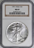 1991 American Silver Eagle 1oz. (NGC) MS69.