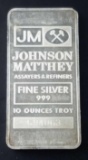 Johnson Matthey 10oz. .999 Fine Silver Ingot / Bar.