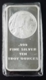 Silver Towne 10oz. .999 Fine Silver Ingot / Bar Buffalo.