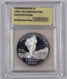 1999 P Yellowstone Park Proof Commemorative Silver Dollar (USCG) PF70DCAM.