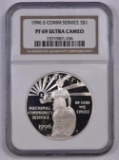 1996 S National Community Service Proof Commemorative Silver Dollar (NGC) PF69 Ultra Cameo.