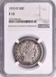 1915 D Barber Silver Half Dollar (NGC) F15.