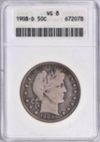 1908 D Barber Silver Half Dollar (ANACS) VG8.