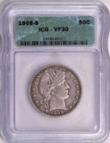 1908 S Barber Silver Half Dollar (ICG) VF30.