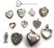 Collection of 12: Sterling Silver Heart Pendants, Lockets, Pins + Sparkle