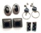 Group of 4 Pairs: Vintage Sterling Silver and Black Onyx/Inlay Earrings