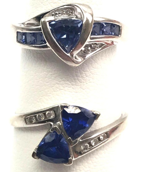 Lot of 2 Sapphire Rings : 10k White Gold + Sapphire "Bi-pass" Ring
