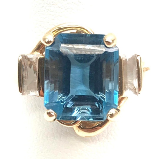 10k Yellow Gold Swiss Blue and White Topaz Ring