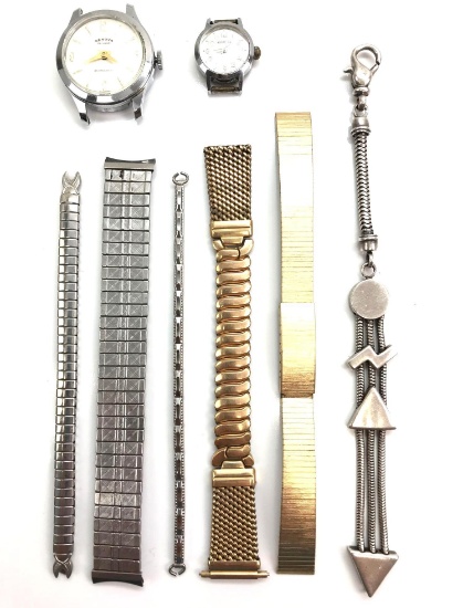 Lot of 2: Manual Wristwatches + Watch Strap Collection and Sterling Silver Watch Fob