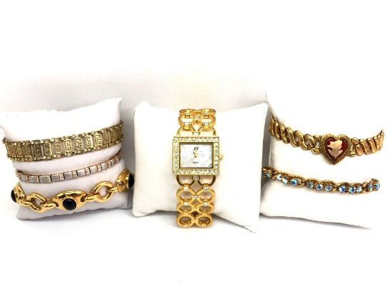 "White Diamonds" Quartz Watch + Gold Costume Bracelet Collection