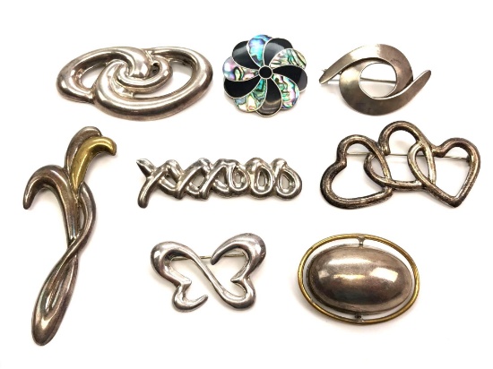 Lot of 8: Vintage Sterling Silver Brooches - Bold Statement Pieces