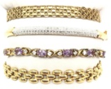 Lot of 4: Gold over Sterling Silver Bracelets - Amethyst, Bangle, and Flexible Links