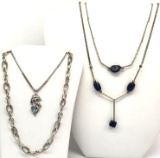 Lot of 4: Sterling Silver Necklaces - Lapis, Sky Blue Topaz, and Spiral Links