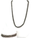 Sterling Silver Byzantine Link Necklace and Bracelet Duo
