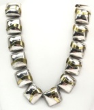 Vintage Sterling Silver w/Gold Accent Square Link Necklace