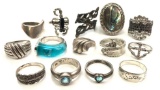 Lot of 14 Sterling Silver Rings: Size 6 - Sky Blue Topaz, Sparkling Bands, and More