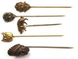 Lot of 5 Antique Figural Stick Pins - Indian Chief, 