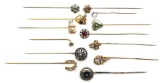 Collection of 12: Antique Stick Pins Clear Rhinestone Sparkle