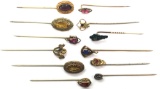 Collection of 12: Antique Victorian Faceted Glass Stick Pins - Ovals and Rounds