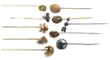 Collection of 10: Vintage Figural Stick Pins - Skull, Horse, Firefly, and More