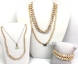 Lot of 5: Classic Pearl Necklaces and Bracelet