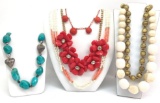 Lot of 6: Shades of Coral, Turquoise and Gold Costume Necklaces