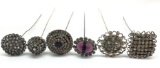 Lot of 6: Vintage Rhinestone Hatpins - Diamonds, Rounds, and Faceted Beauty