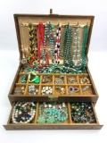 Colorful Costume Necklaces and Vintage Tiered Jewelry Box