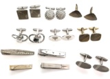 Collection of Vintage Sterling Silver Tie Clips and Cufflinks - Destino, Krementz