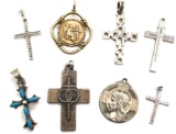 Collection of Sterling Silver Cross Pendants and Medals