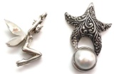 Lot of 2: Sterling Silver Pendants - Starfish and Winged Fairy Princess