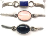 Lot of 3: Sterling Silver Hook Clasp Bracelets - Pink Quartz, Lapis, and Onyx