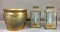 Group of 3 Brass Pot and Candlestick Holders