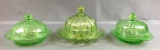 Group of 3 Antique Green Lidded Butter Dishes