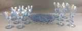 Group of 16 Cambridge moonlight Blue Caprice Platter and Stemware