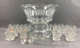 Vintage Fostoria Frosted Coin Punch Bowl Set