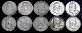 Group of (10) Franklin Silver Half Dollars.