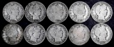 Group of (10) Barber Silver Half Dollars.