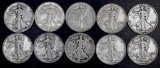 Group of (10) Walking Liberty Silver Half Dollars.