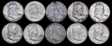 Group of (10) Franklin Silver Half Dollars.