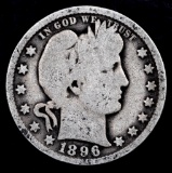 1896 O Barber Silver Quarter.