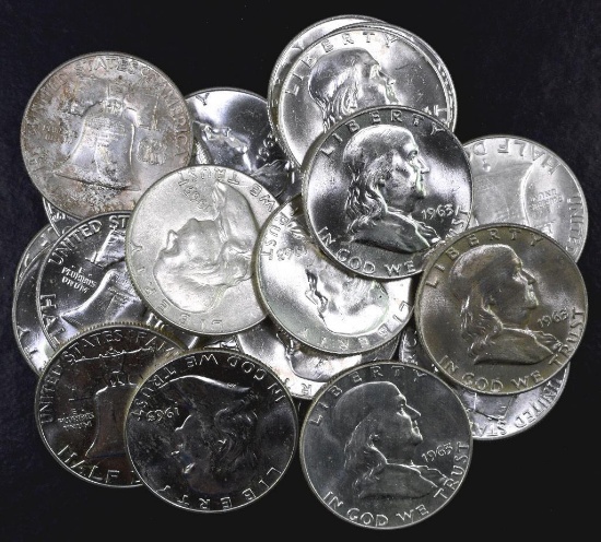 Group of (20) 1963 D Franklin Silver Half Dollars.