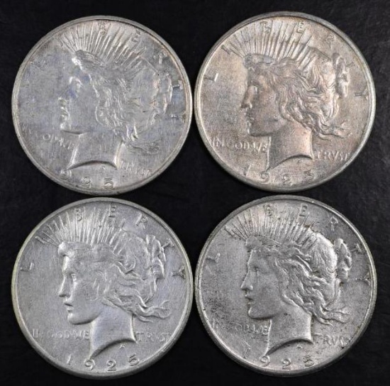 Group of (4) 1925 S Peace Silver Dollars.